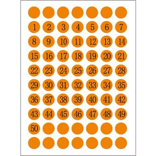 12PCS Numbered Sticker 1-50 Sequential Colorful Round Number Label For Exam Student Number Supplies