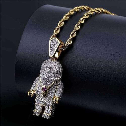 Hip Hop Jewelry Zircon Astronaut Iced Out Cool Mens Pendant Necklace Gold Chain For Men Fashion Necklace