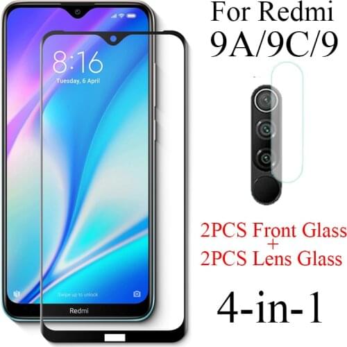 4 IN 1 Full Tempered Glass for Xiaomi Redmi 9C 9 9A Screen Protector Explosion-proof Glass + Camera Lens Film for Redmi 9 A C