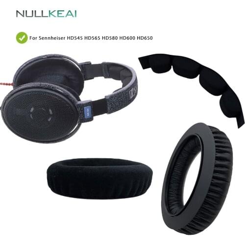 NULLKEAI Velvet Leather Replacement Parts for Sennheiser HD545 HD565 HD580 HD600 HD650 Earpads Bumper Headband