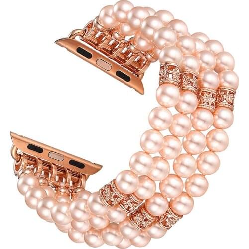 Pearl Stretch Strap for Apple Watch Band 44mm 42mm 38mm 40mm Women Replacement Bracelet Iwatch Series SE 6 5 4 3 2 1 accessories