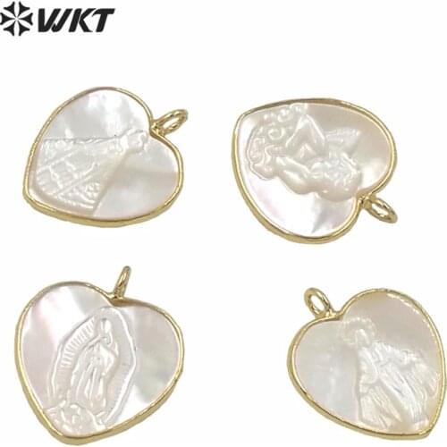 WT-JP233 Fashion Hot-selling Religious Mary Pendant Gold Bezel Setting Angel White MOP Pendant Virgin Mary Heart Pendants