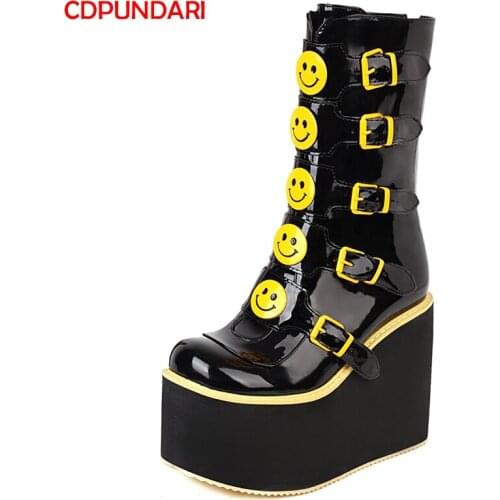 Black Wedges Platform Ankle Boots For Women Autumn Winter High Heels Punk Short Boots Lolita Style Shoes Bottes Plateforme Femme