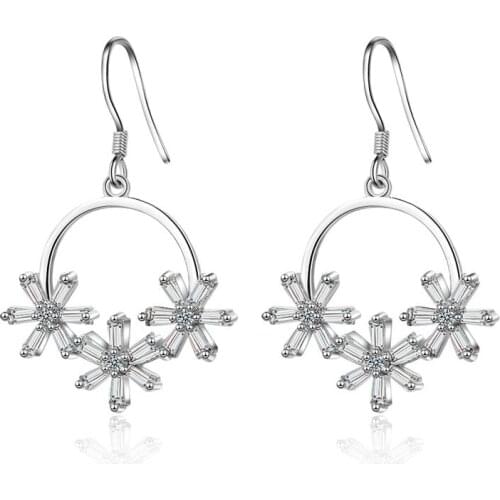 Vintage Crystal Flower Women Earrings 2021 Trend 925 Sterling Silver Earring Female Hanging Ear Piercing Accessories Teens Lady