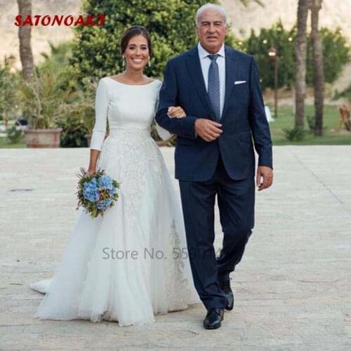 Beach Satin Tulle Wedding Dress Lace Appliques Backless Boho Bridal Gown 2020 Vestido De Novia Princesa Mariage Undefined Online