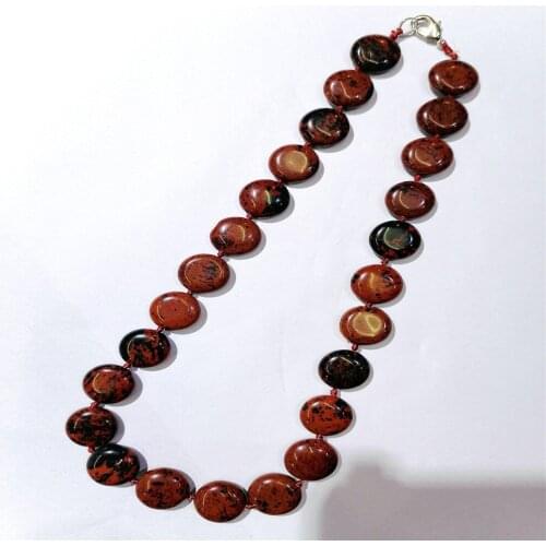 1 Strand/25Pcs 16x6mm Wholesale Natural Black And Brown Mahogany Obsidian Round Pendant Necklace Jewelry Ornaments 16.5inch S350