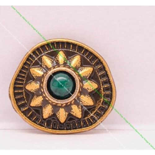 10Pcs 19*18mm Vintage Brass Japan Sun Flower Green Turquoise Conchos for DIY Leathercraft Wallet Purse Leather Belt Hat Clothing
