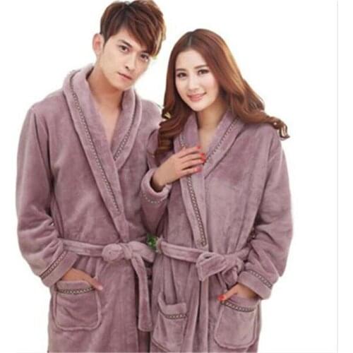 2017 New Autumn Winter Women Thick Cotton Flannel Pajamas Couples Bathrobe Coral fleece Warm Sleepwear Lovers Bath Robes AB039