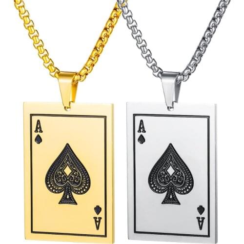 2020 Fashion Ace of Spades Playing cards Pendant Necklaces Men Gold Color Stainless Steel Jewelry Accessories Mens Necklaces