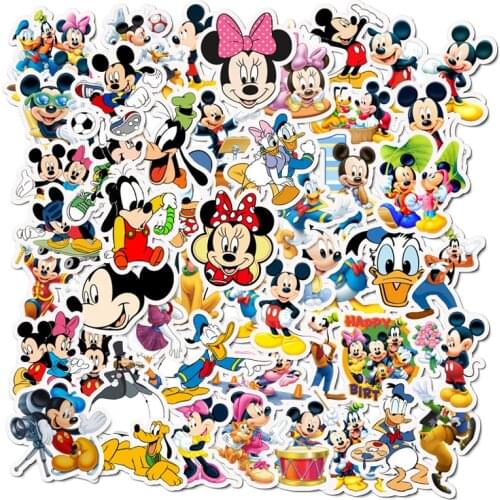 50pcs/Pack Disney Cartoons Stickers Cute Kid Mickey Minnie Waterproof Sticker Funny Skateboard Guitar Luggage Laptop Stikers Toy
