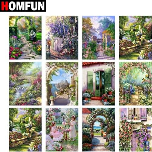 HOMFUN 5D Diamond Embroidery Needlework Kit "Garden courtyard trees" Diy Diamond Painting Cross Stitch Home Decoration Gift