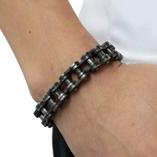 Mens Bracelet Gunmetal Matte 316L Stainless Steel 12 15mm Biker Bicycle Motorcycle Link Chain Bracelet High Quality LHB424