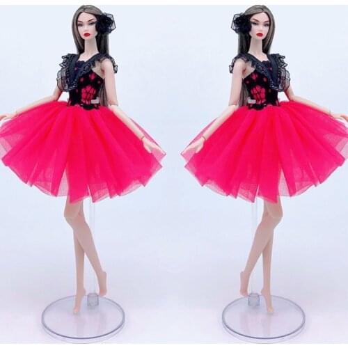 Black Lace Hot Pink Fashion Doll Dress For Barbie Doll Clothes Outfits Short Dresses Party Gown 1/6 Doll Accessories
