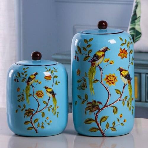 Retro flower bird pattern decorated ceramic jars hotel and home porcelain Ginger jar vase