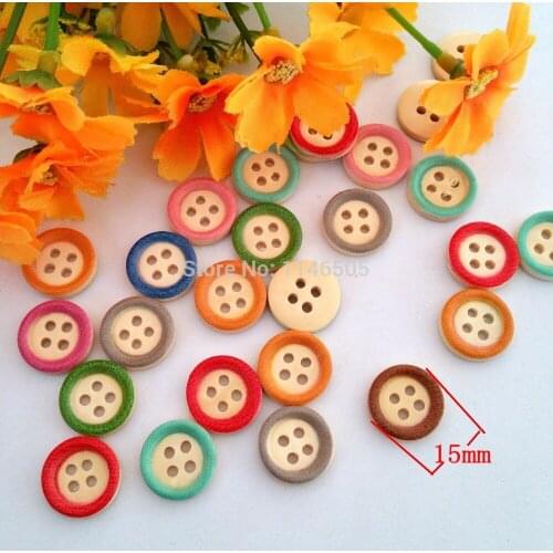 200pcs/lot 4 Holes wood Buttons Mixed Color 15MM Craft and scrapbooking decorativos botoes para artesanato Sewing Accessories