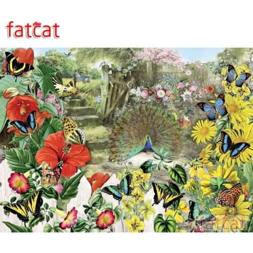 FATCAT 5d diy diamond painting garden peacocks full square round drill diamond embroidery mosaic needlework home decor AE2211