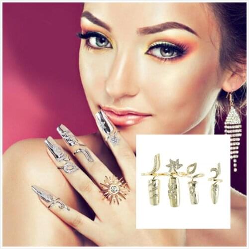 Fashion Crystal Finger-nail Ring Open Ring Women Girls Cubic Zircon Wedding Jewelry Accessories Party