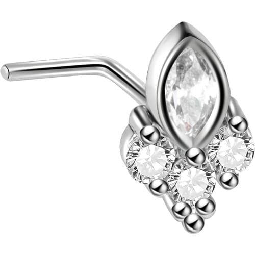 JHJT MUSI 20G L Shape Bend Nose Studs 316L Surgical Stainless Steel Star Cubic Zirconia Nose Rings Piercing Body Jewelry