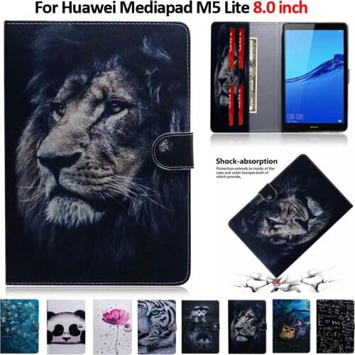 Tiger Lion Panda Leather Cover for Huawei Mediapad M5 Lite Case 8.0 inch Wallet Stand Tablet for Huawei Mediapad M5 Lite 8 Case