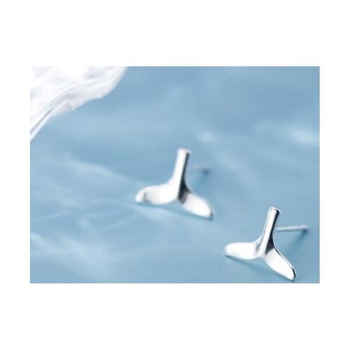 Authentic Real 100% 925 Sterling Silver fine Jewelry mermaid Fish Tail Stud Earrings GTLE2359