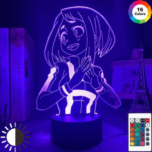 My Hero Academia Ochaco Uraraka Acrylic Figure Stand Model Plate Keychain LED Night Light Anime Collection 3D Lamp Toy Fans Gift