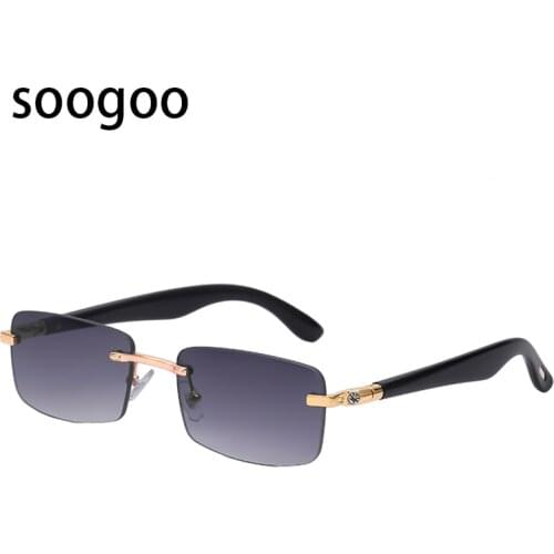 Set Diamond Rimless Rectangle Sunglasses For Men Tone Fashion Classic Vintage Luxury Brand Designer Sun Glasses Women Lunettes