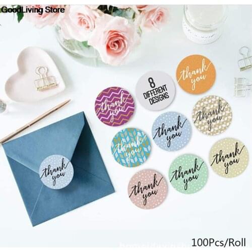 100Pcs/Roll 1 inch Paper Seal Label Thank You Stickers Scrapbooking Paper Stickers for Custom Gift Box Bake Package Decoration