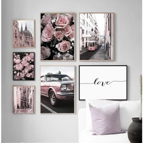 Wall Art Canvas Painting Parliament Building Retro Car Rose Flower Nordic Posters And Prints Wall Pictures For Living Room Decor