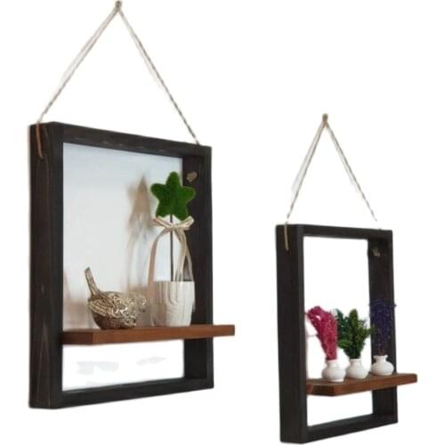 Natural Wood Tumbled Framed Wall Shelf Wood Wall Painting Carved Picture Art Decoration Home Gifts Photo Frame Vintage 2 pieces