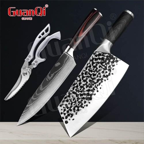 Stainless Steel Kitchen Knives Damascus Steel Chef Knife Razor Sharp Slicing Knife Meat Cleaver Kitchen Chicken Bone Scissors