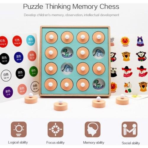 Ontessori Memory Match Chess Game 3D Puzzles Wooden Early Educational Family Party Casual Interaction Game Toy For Children Kid