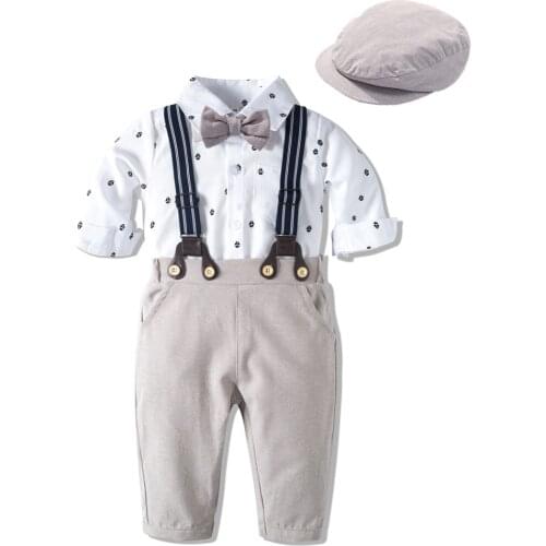 2021 Autumn Baby Clothing Sets Hat Vest Shirts Boys Outfits Elegant Toddler Kids Uniform Long Sleeve Children Clothes Suits
