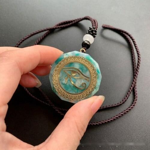 Reiki Devils Eye Necklace Horus Eye All-Seeing Eyes Orgonite Energy Pendant Orgone Amazonite Necklace Amulet Jewelry