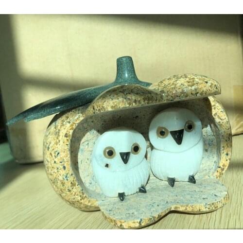 Home decoration natural stone arts and crafts hand work carved stone owl crafts garden ornaments