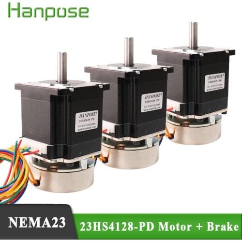 3pcs Spring brake stepper motor 23HS4128-PD integrated high torque power 2.8A 55N.cm off brake holding for CNC milling machine