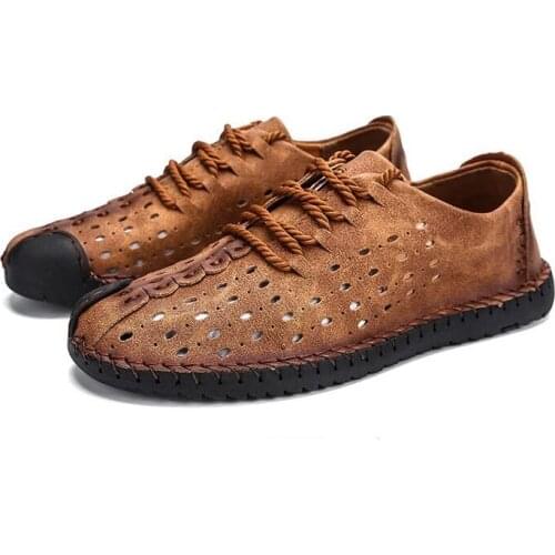 QWEDF New Summer New Men Sandals Holes Hollow Business Formal Shoes Male British Man Breathable Sandalias Dress Sandals DA-26