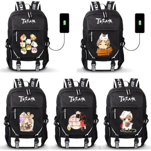 Natsume Yuujinchou Cat Friend Anime USB Port Backpack Boy Girls Men Women Bag Travel School Bag Teenager Laptop Book Bag Mochila