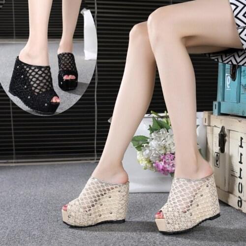 Womens Sandals 2019 Summer Thick Bottom Wedges Platform Sandals Open Toe Mesh Slip on Casual Slides Shoes Woman