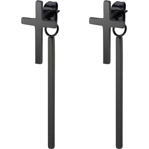 Innopes earrings 2019 big long cross earrings dangle earrings statement geometric hanging black earring stainless steel jewelry