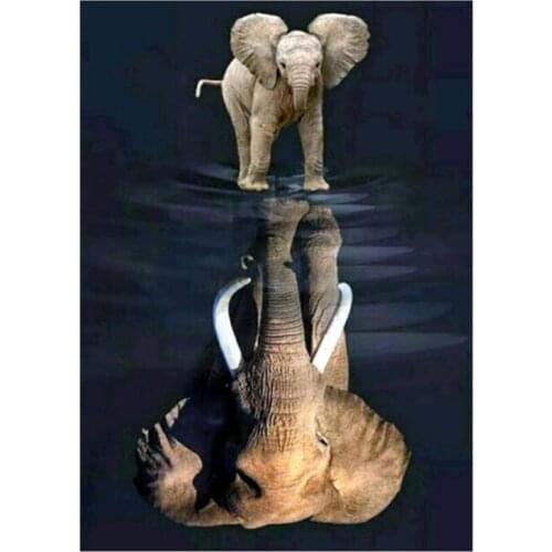 Elephant Reflection 5D Diamond Painting Embroidery Cross Stitch Home Decor DIY