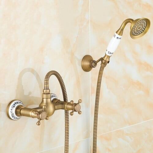 Bathroom Shower Faucet Cold and Hot With Hand Held Shower Head Brass Antique Plate Bathtub Faucet Mixer Taps Toilet Bidet Faucet