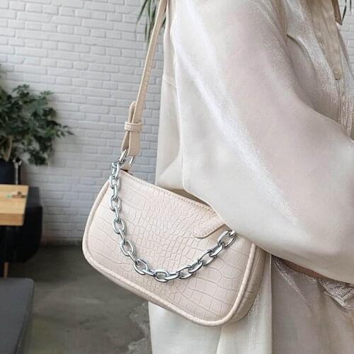 Stone PU Leather Shoulder Bags for Women 2021 Chain Design Luxury MINI Hand Bag Female Travel Solid Color Simple Clutch Purse