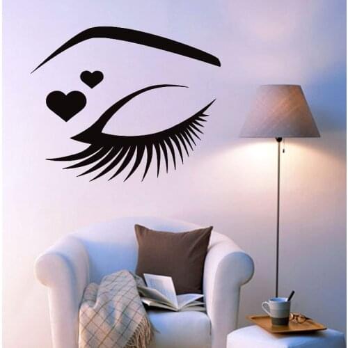 Girl Eye Outline Wall Sticker Beauty Salon Wall Art Decals Removable Eyelashes Makeup Wall Decor Vinyl Art Murals