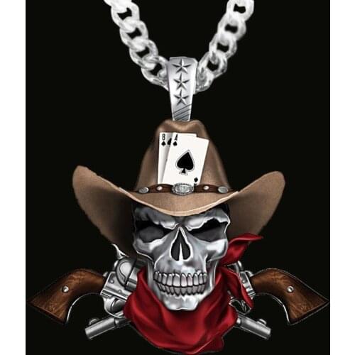 Vintage Mens Gothic Punk Cowboy Hat Skull Pendant Necklace HipHop Mens Rock Biker Party Jewelry Wholesale