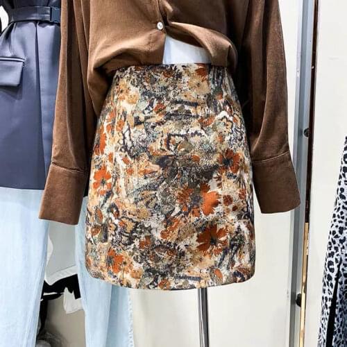 Half-length skirt retro color high waist was thinner step A-line package hip skirt woman skirts mini skirt