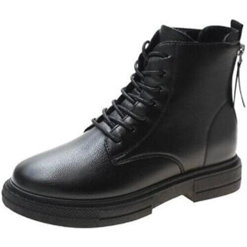 New womens short boots fashion leather round toe thick bottom non-slip lightweight comfortable casual single cotton boots women