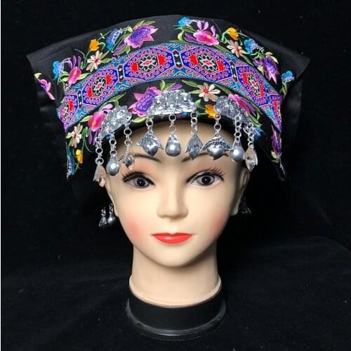 Women Embroidered Miao Headdress Chinese Minority dance Headpiece Miao Hat Chinese Minority Folk Dance Accessories