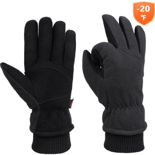 OZERO Black Motorcycle Gloves Leather Deerskin Cold-Proof Motocross Motorbike Riding Ski Heated Warm Moto Gloves Winter 8008