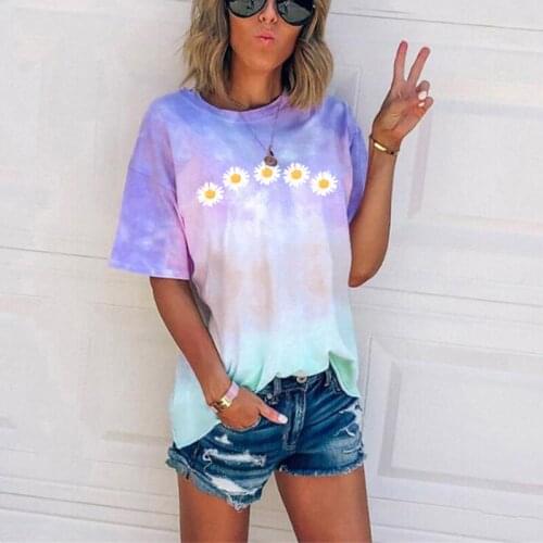 2021Womens T Shirt Short Sleeve Daisy Print Shirt Summer Plus Size 5Xl Fashion Casual Ladies Tops Loose Female T-Shirts