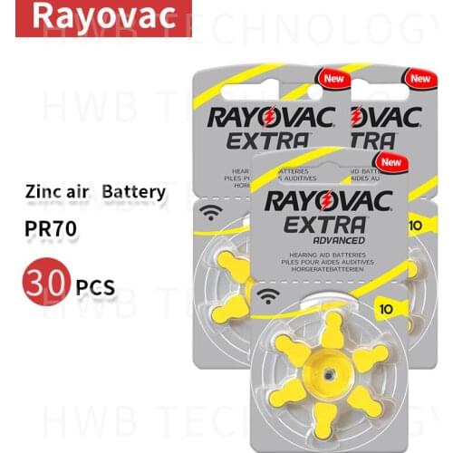 5pack(30PCS) 100% Original Rayovac 10 PR70 A10 1.45V Hearing Aids Zinc Air Button Battery Batteries Made in UK with Free Gift